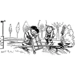 Vektorgrafiken Kinder schneiden Holzbrücke
